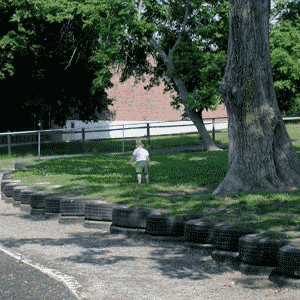 a grassy, shady play area